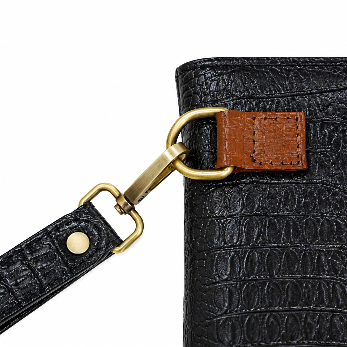 The Camden Croc-Textured Wristlet Clutch – Black & Tan