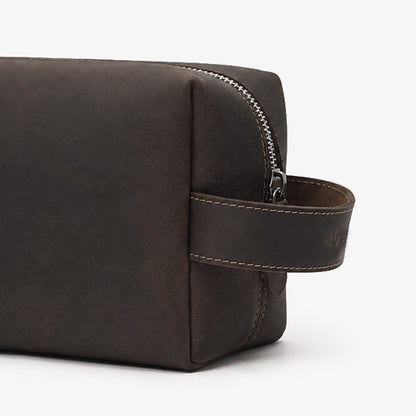 Espresso Brown Genuine Leather Dopp Kit | 100% Pure Cow Leather | Silver Hardware | Travel Toiletry Bag | Unisex