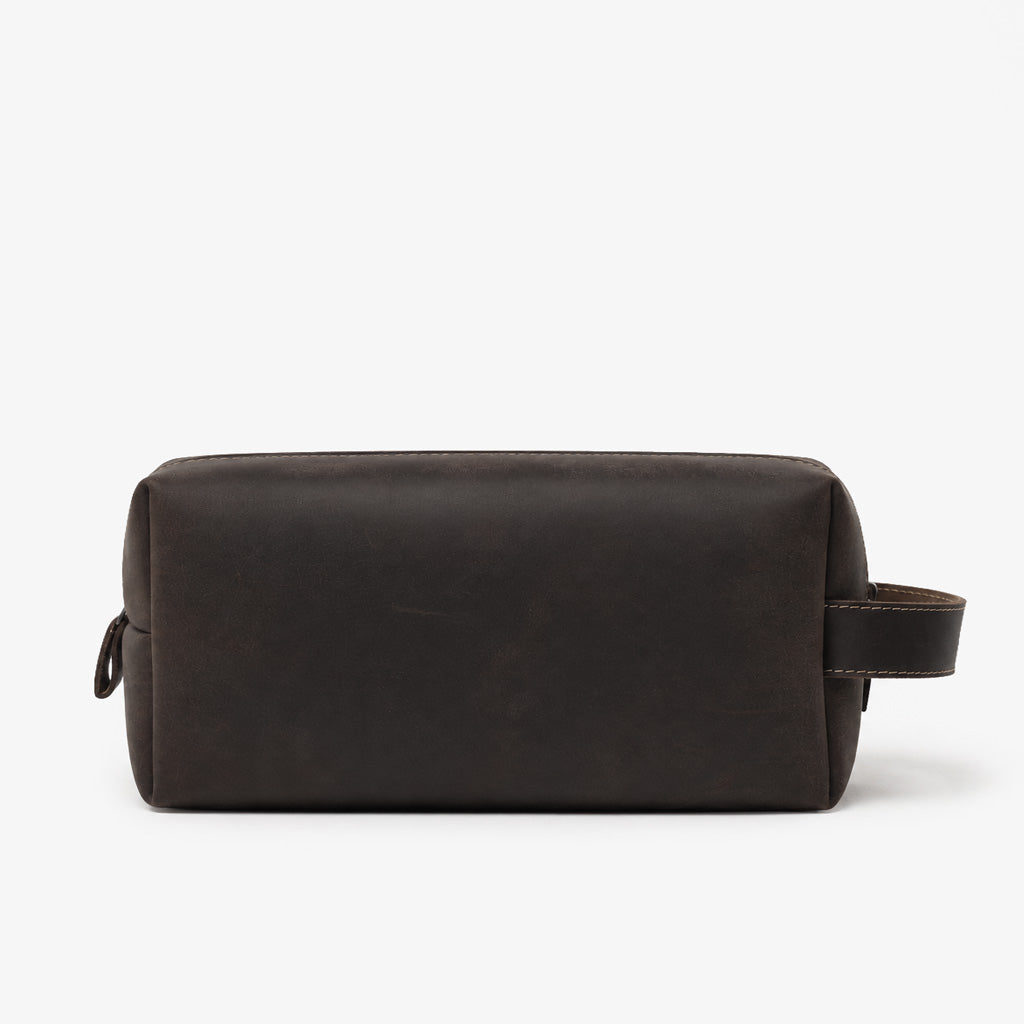 Espresso Brown Genuine Leather Dopp Kit | 100% Pure Cow Leather | Silver Hardware | Travel Toiletry Bag | Unisex