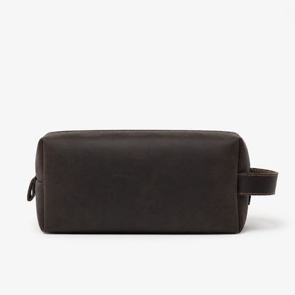 Espresso Brown Genuine Leather Dopp Kit | 100% Pure Cow Leather | Silver Hardware | Travel Toiletry Bag | Unisex
