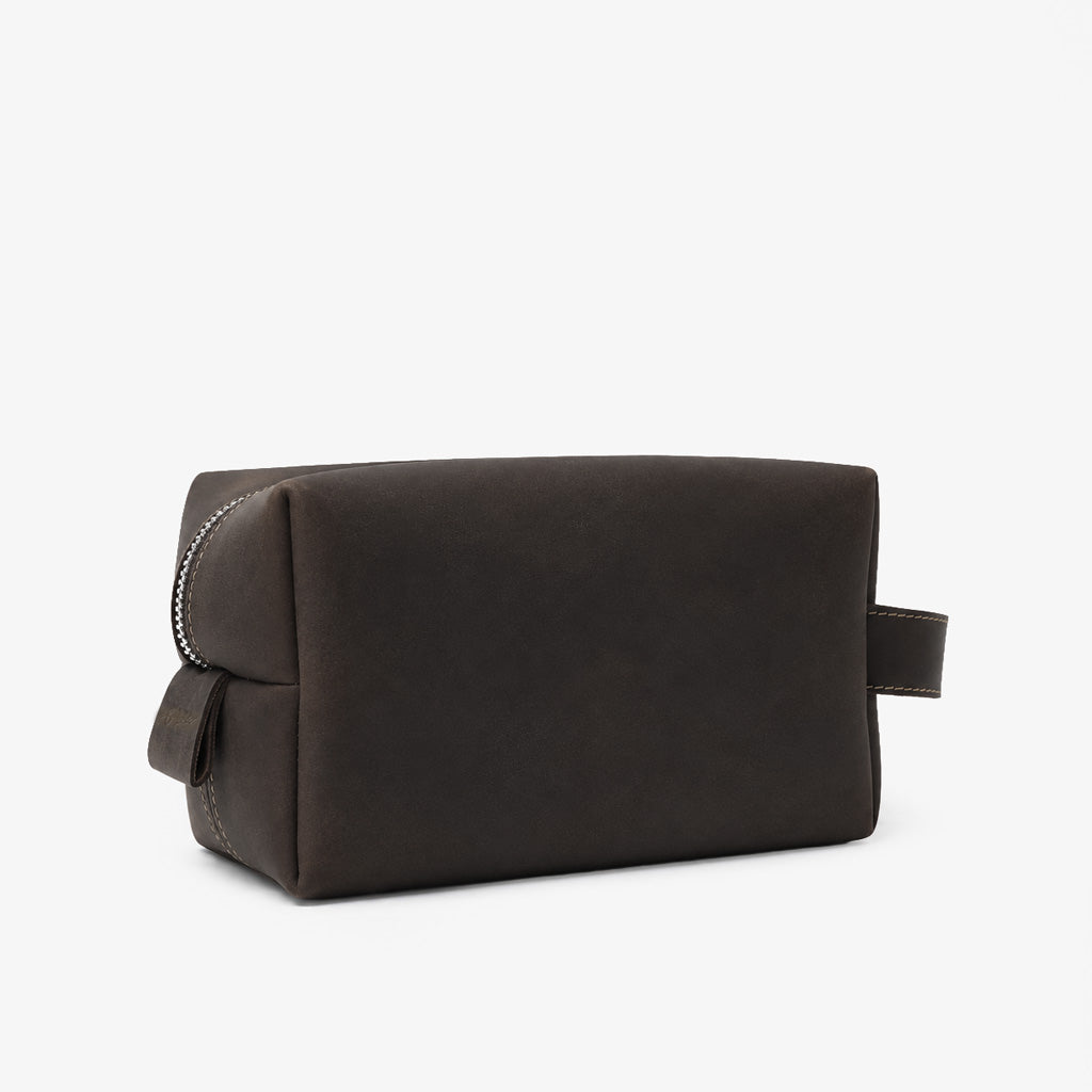Espresso Brown Genuine Leather Dopp Kit | 100% Pure Cow Leather | Silver Hardware | Travel Toiletry Bag | Unisex