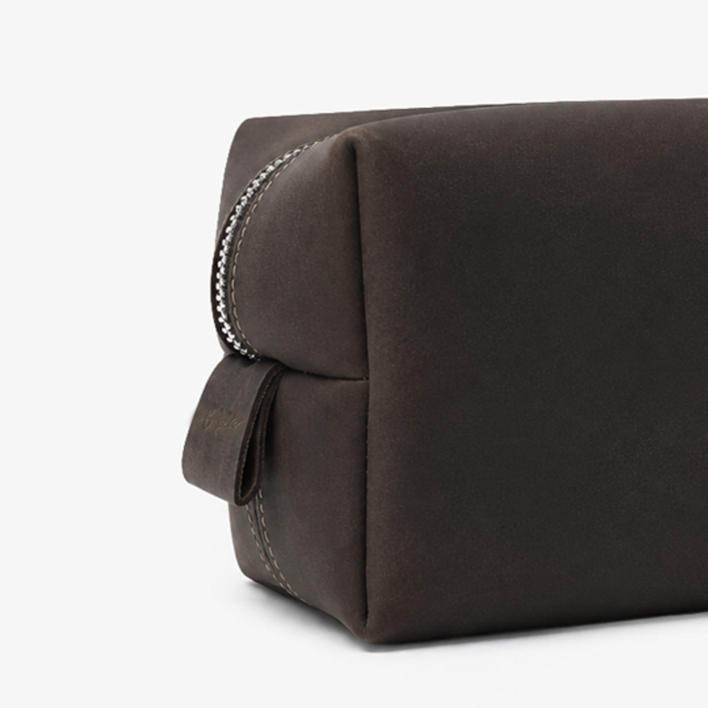 Espresso Brown Genuine Leather Dopp Kit | 100% Pure Cow Leather | Silver Hardware | Travel Toiletry Bag | Unisex