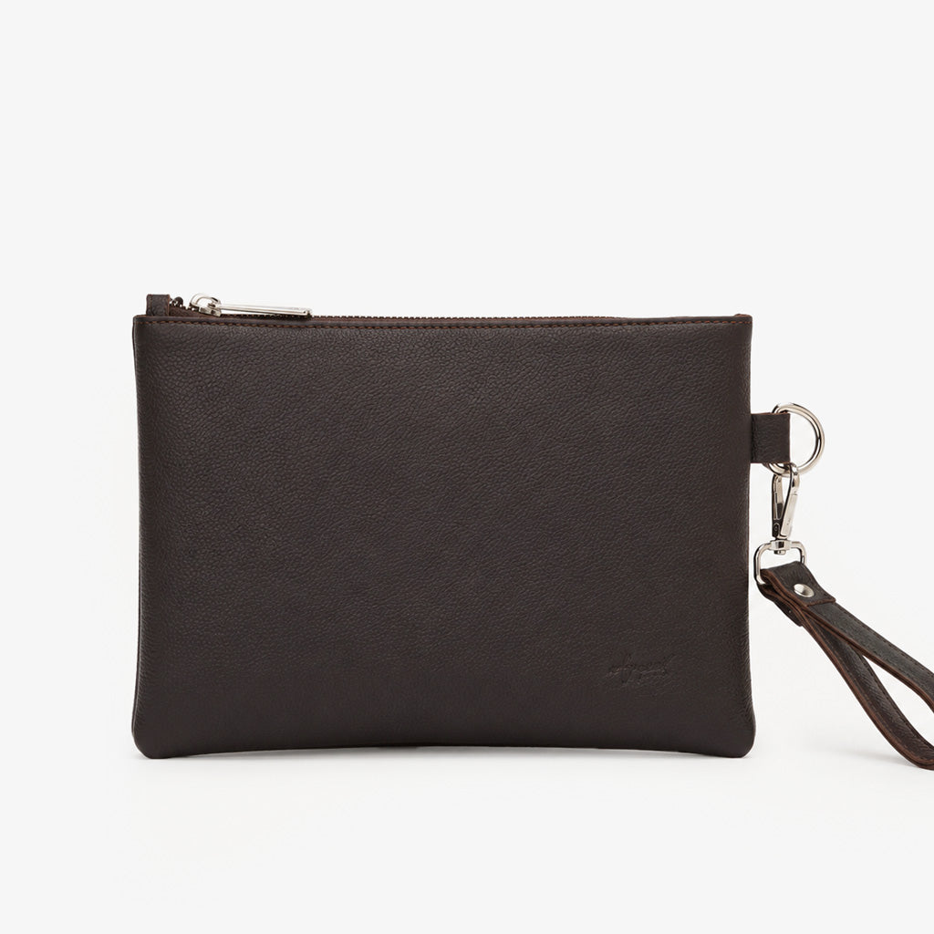 Black Genuine Leather Clutch Wristlet Pouch
