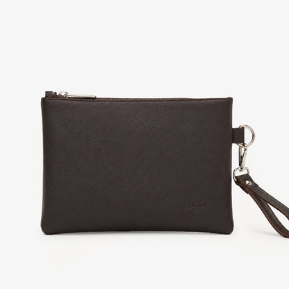 Black Genuine Leather Clutch Wristlet Pouch