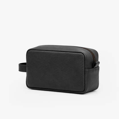 Black Genuine Leather Dopp Kit | Pure Cow Leather | Antique Brass Zipper | Travel Toiletry Organizer | Unisex