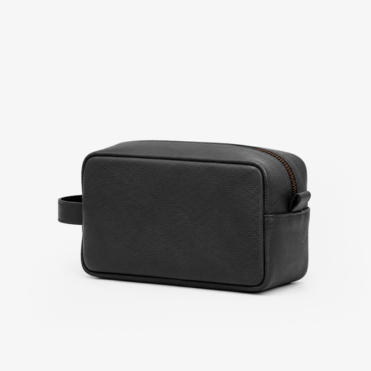 Black Genuine Leather Dopp Kit | Pure Cow Leather | Antique Brass Zipper | Travel Toiletry Organizer | Unisex