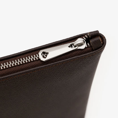 Espresso Brown Genuine Leather Clutch Wristlet | 100% Pure Cow Leather | Silver Hardware | Unisex