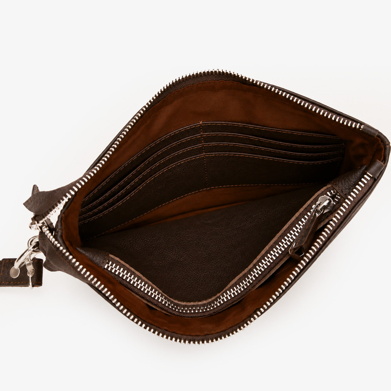 Espresso Brown Genuine Leather Clutch Wristlet | 100% Pure Cow Leather | Silver Hardware | Unisex