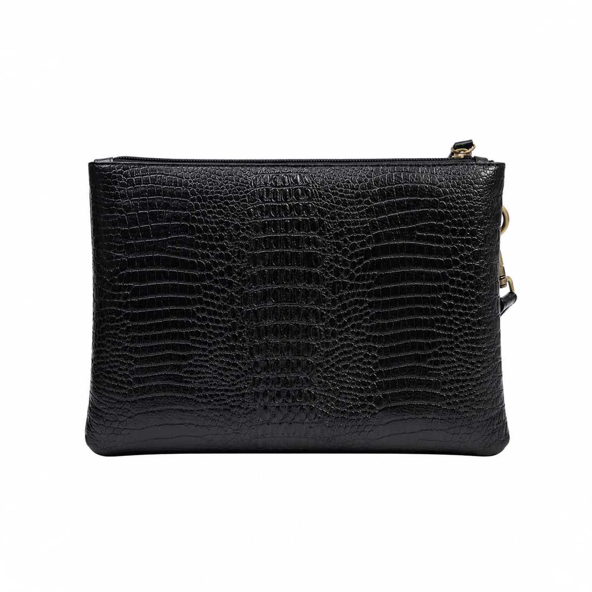 The Camden Croc-Textured Wristlet Clutch – Black & Tan