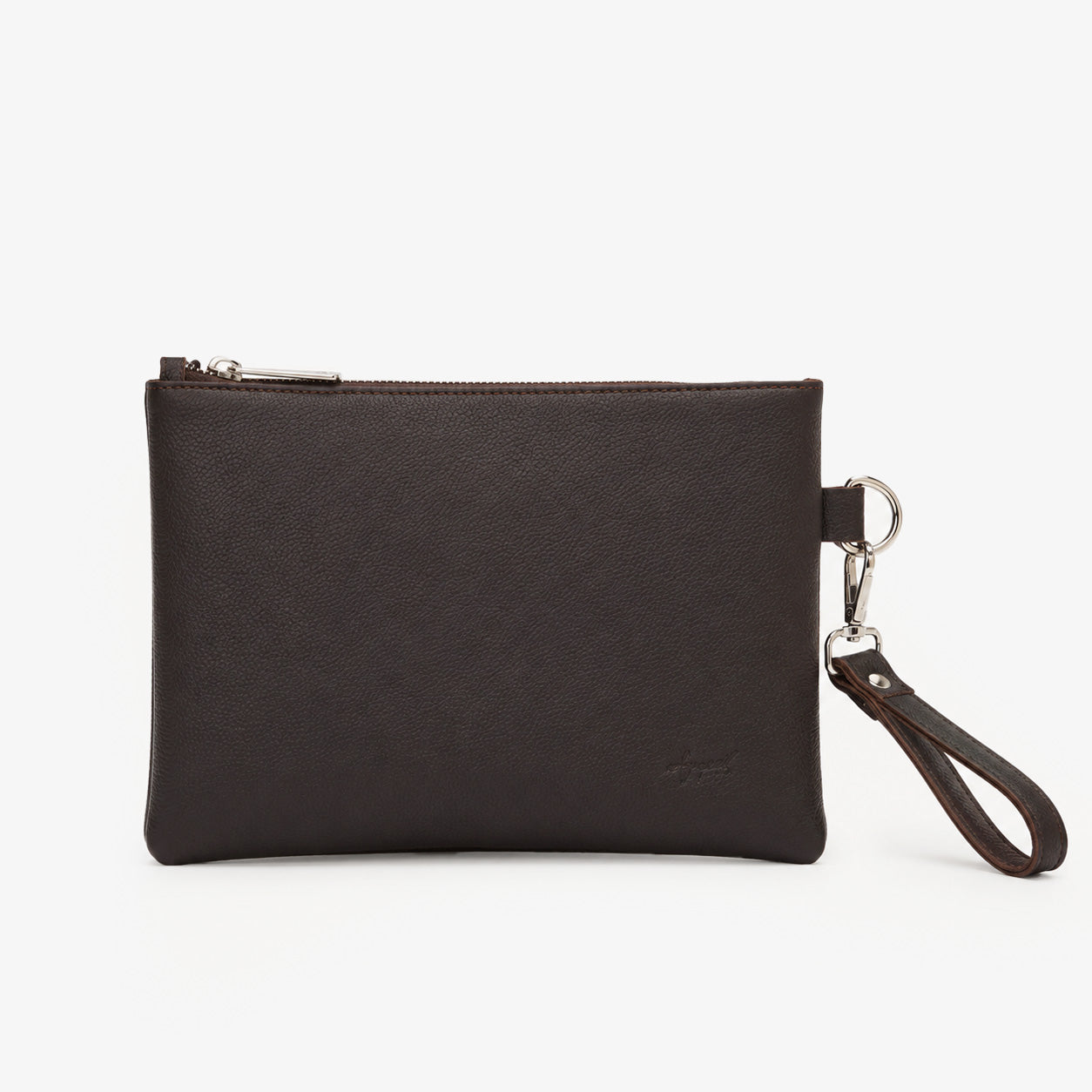 Espresso Brown Genuine Leather Clutch Wristlet | 100% Pure Cow Leather | Silver Hardware | Unisex
