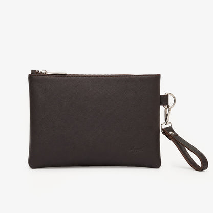 Espresso Brown Genuine Leather Clutch Wristlet | 100% Pure Cow Leather | Silver Hardware | Unisex