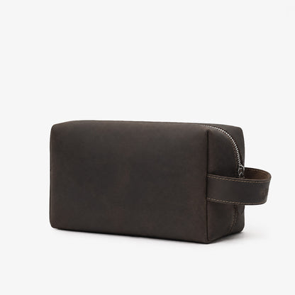 Espresso Brown Genuine Leather Dopp Kit | 100% Pure Cow Leather | Silver Hardware | Travel Toiletry Bag | Unisex