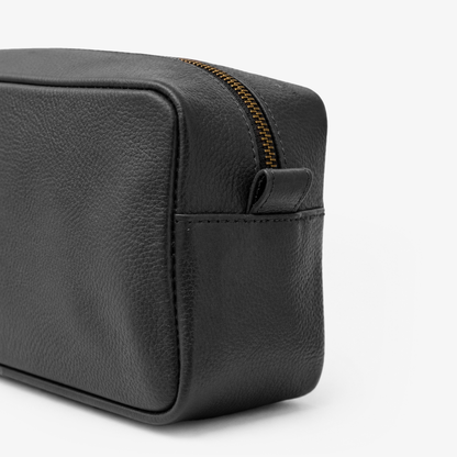 Black Genuine Leather Dopp Kit | Pure Cow Leather | Antique Brass Zipper | Travel Toiletry Organizer | Unisex