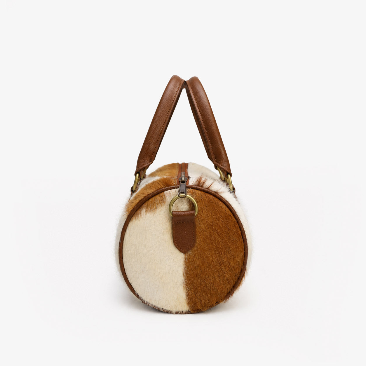 FUR Goat Hide Tote Ivory Cognac antique brass hardware detail