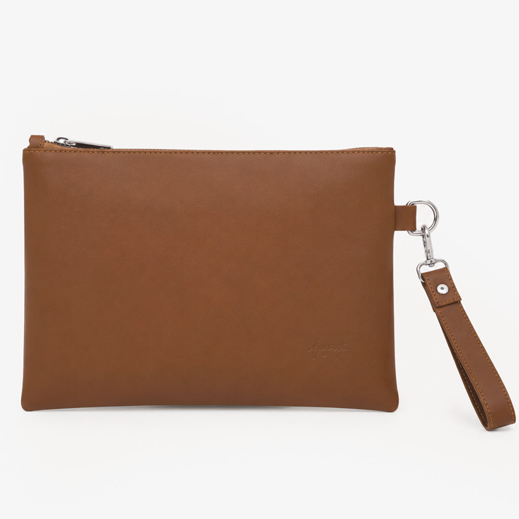 Tan Cognac Genuine Leather Clutch Wristlet Pouch