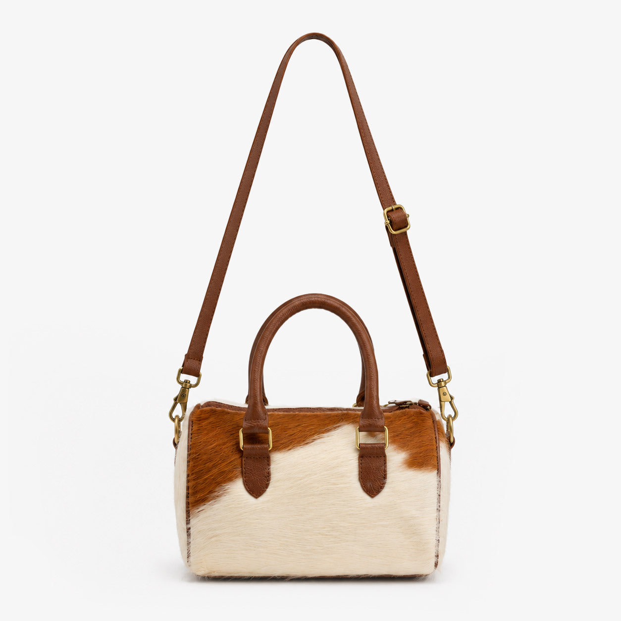 FUR Goat Hide Tote Ivory Cognac top handle detail leather