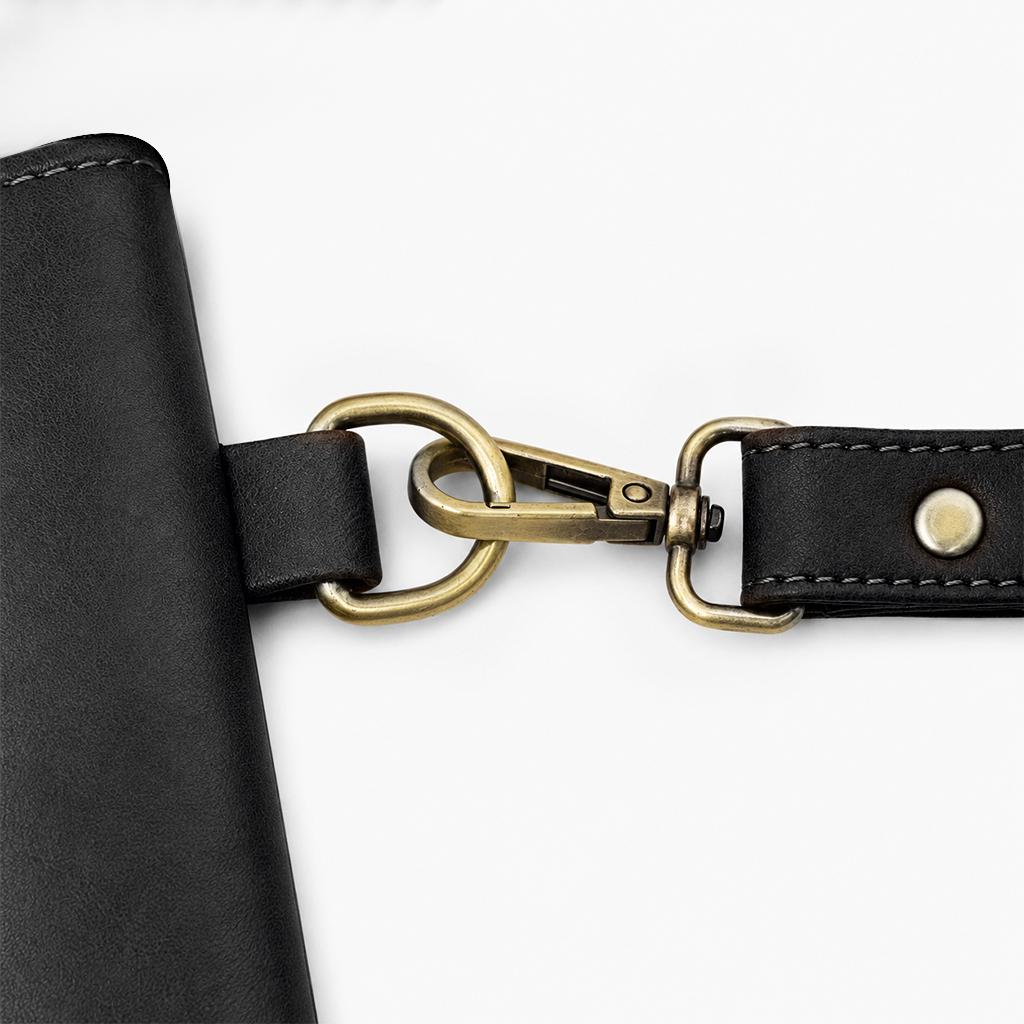 Black Cognac PU Leather Wristlet Clutch Bag – Smooth Finish Pouch with Detachable Strap, Brass Hardware & Branded Patch