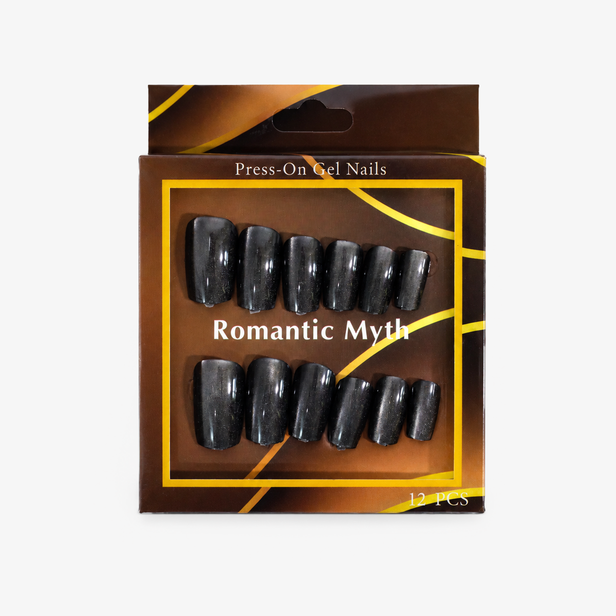 Romantic Myth Black Gloss Press-On Gel Nails – 12 PCS