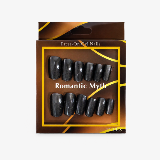 Romantic Myth Black Gloss Press-On Gel Nails – 12 PCS