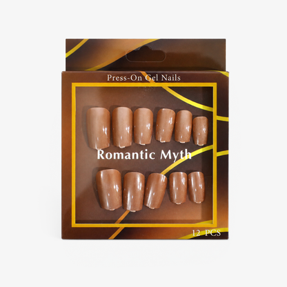 Romantic Myth Caramel Nude Press-On Gel Nails – 12 PCS
