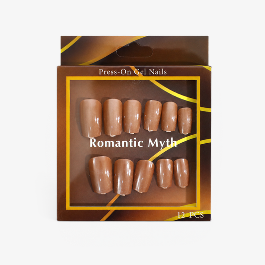 Romantic Myth Caramel Nude Press-On Gel Nails – 12 PCS