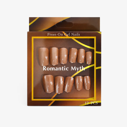 Romantic Myth Caramel Nude Press-On Gel Nails – 12 PCS