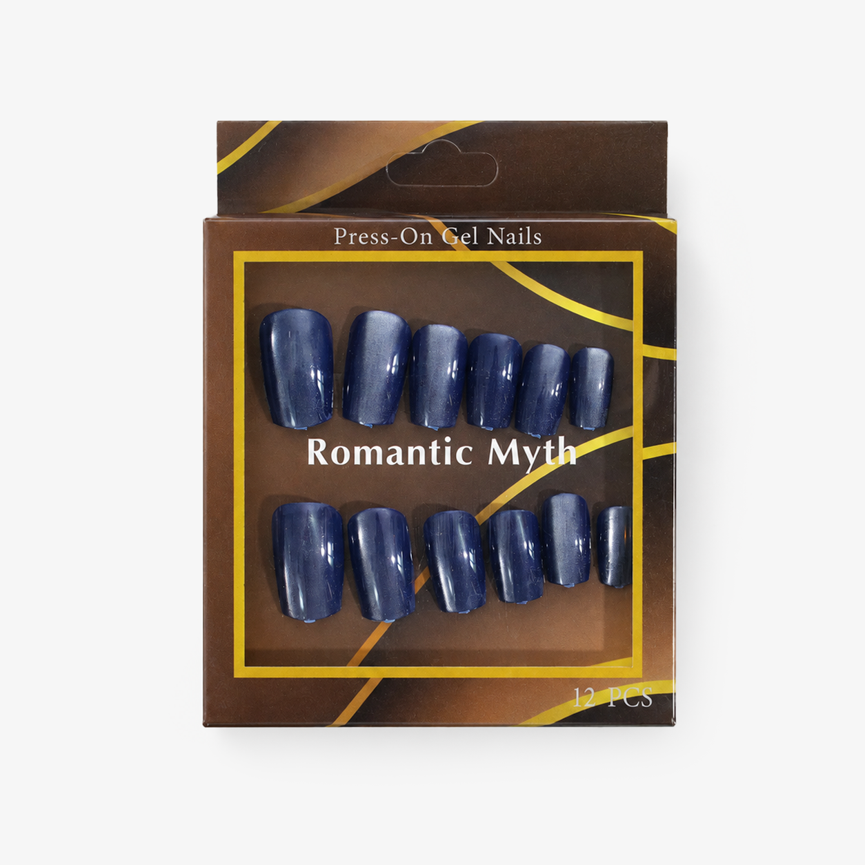 Romantic Myth Black Gloss Press-On Gel Nails – 12 PCS