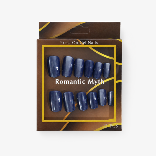 Romantic Myth Black Gloss Press-On Gel Nails – 12 PCS