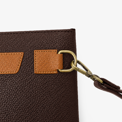 Executive Leather Clutch Wallet | Maroon & Tan Two-Tone Wristlet with Detachable Strap & Card Slots