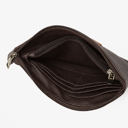Executive Leather Clutch Wallet | Maroon & Tan Two-Tone Wristlet with Detachable Strap & Card Slots