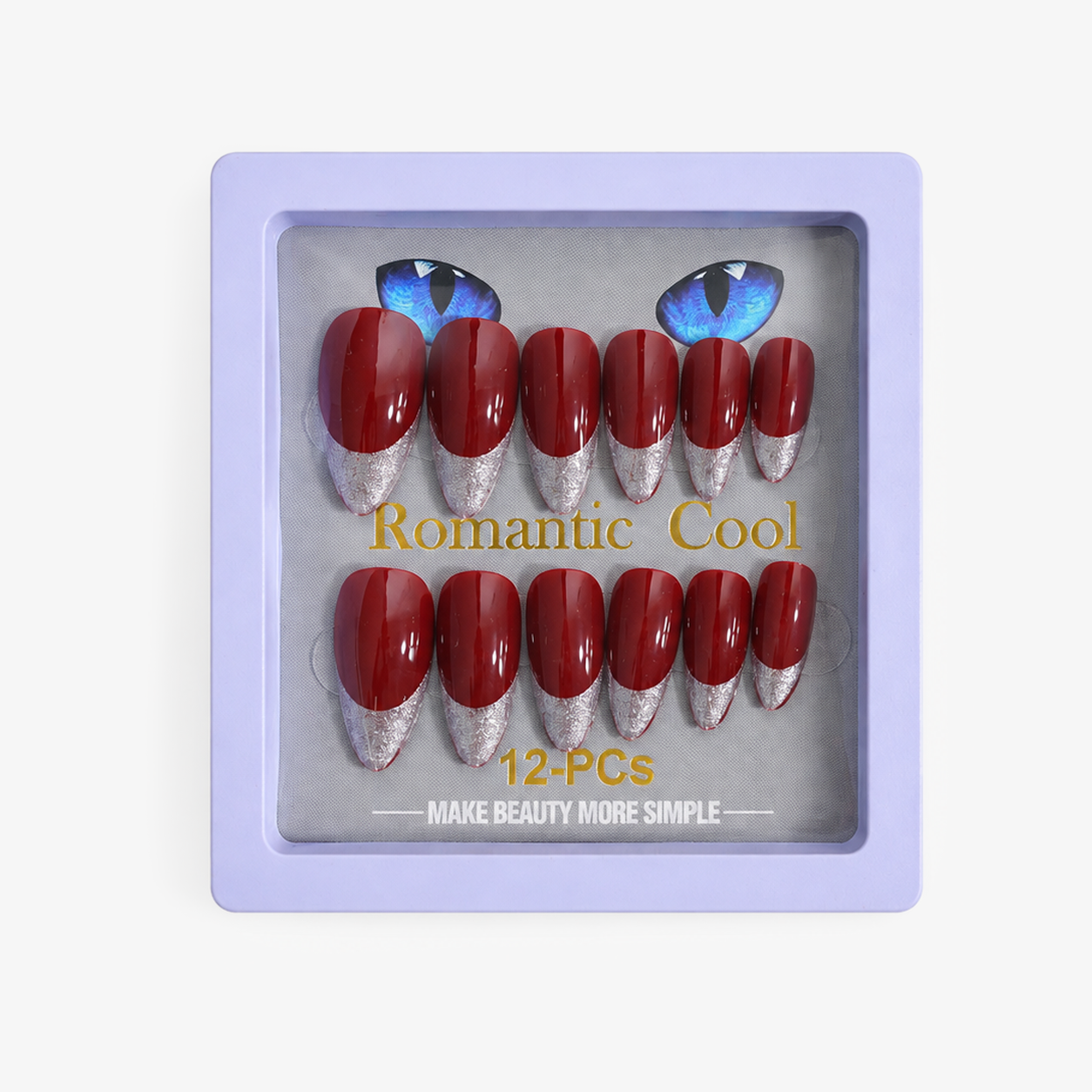 Romantic Cool Red & Silver Press-On Gel Nails – 12 PCS