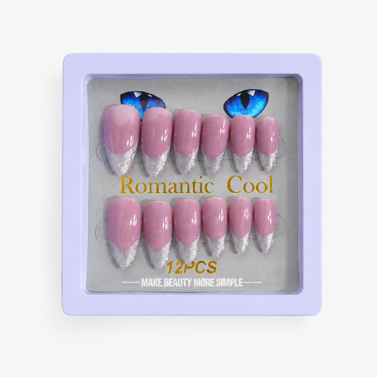 Romantic Cool Blush Pink & Silver Press-On Gel Nails – 12 PCS