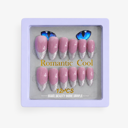 Romantic Cool Blush Pink & Silver Press-On Gel Nails – 12 PCS