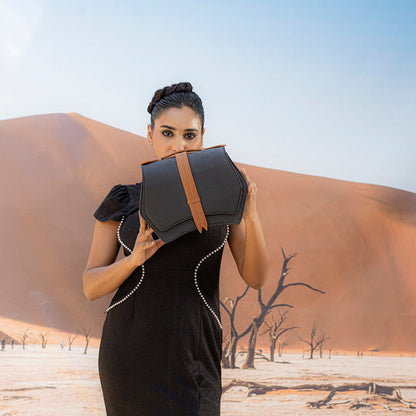 Black Geometric Structured Satchel