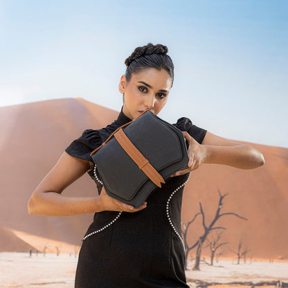 Black Geometric Structured Satchel