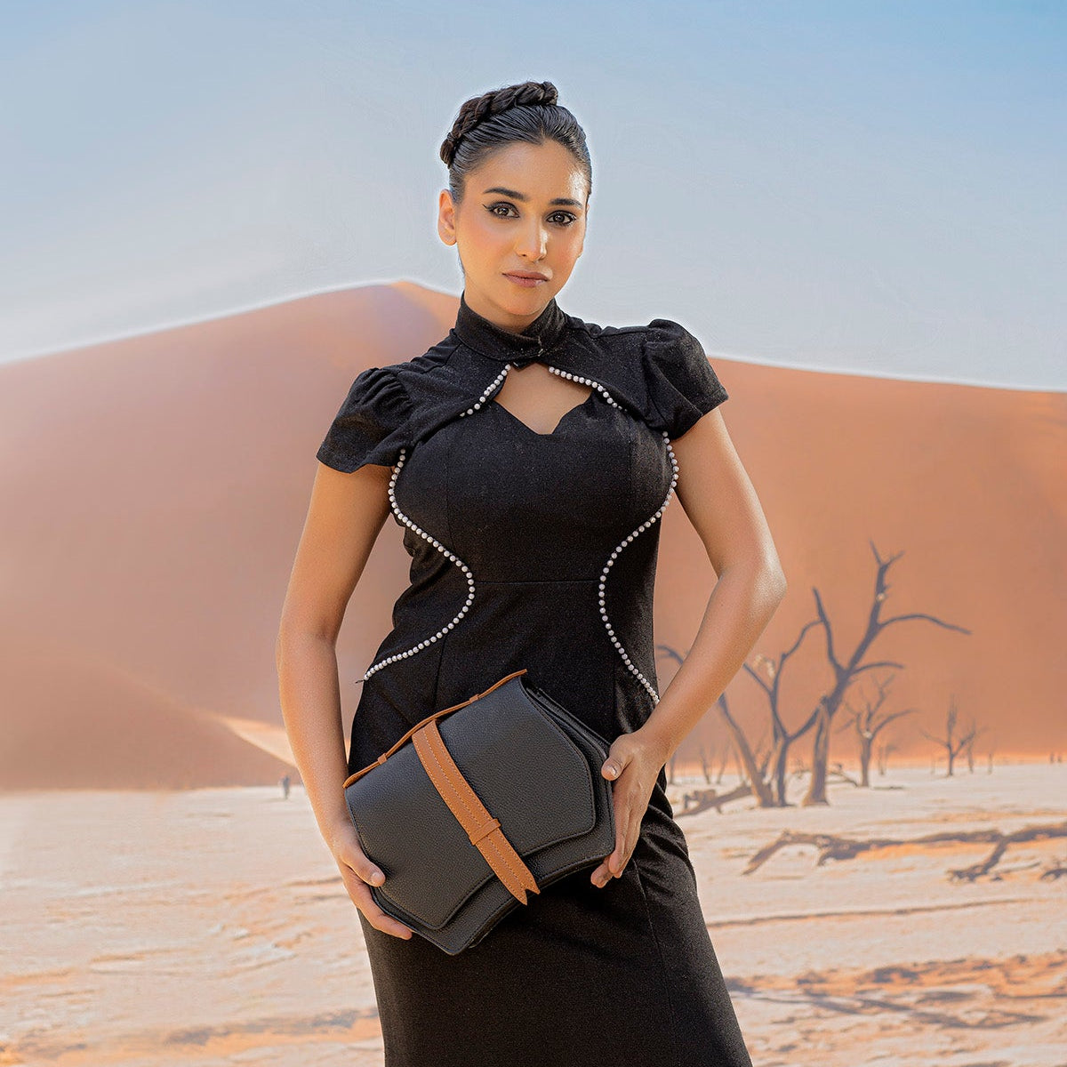 Black Geometric Structured Satchel