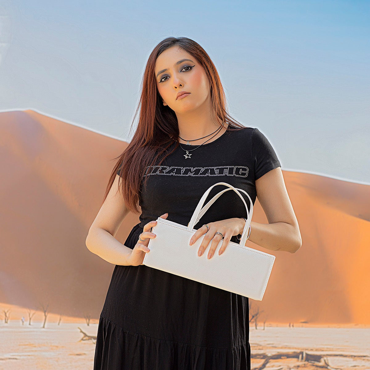 White Grained PU Leather Rectangle Box Bag