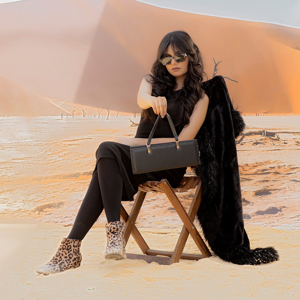 Black Grained PU Leather Rectangle Box Bag