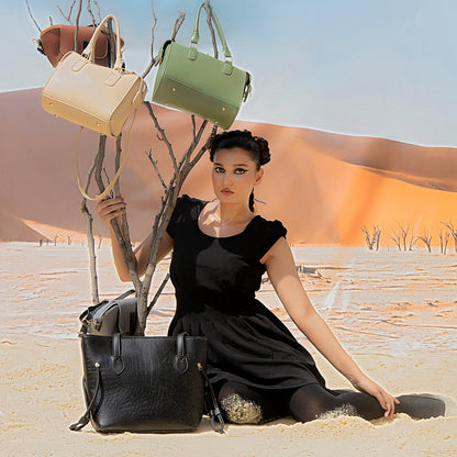 Black Croc-Embossed Tote Bag