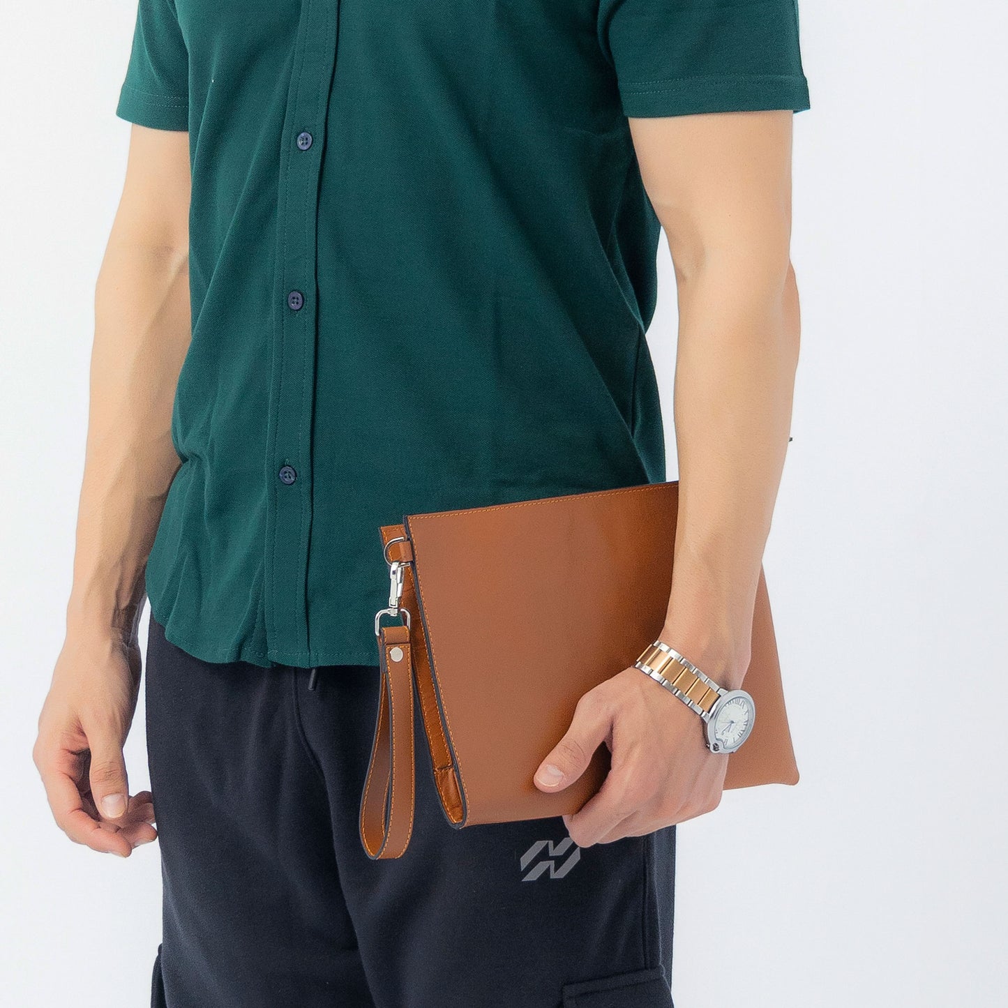 Tan Cognac Genuine Leather Clutch Wristlet Pouch