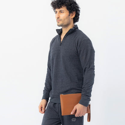 Tan Cognac Genuine Leather Clutch Wristlet | 100% Pure Cow Leather | Silver Hardware | Unisex