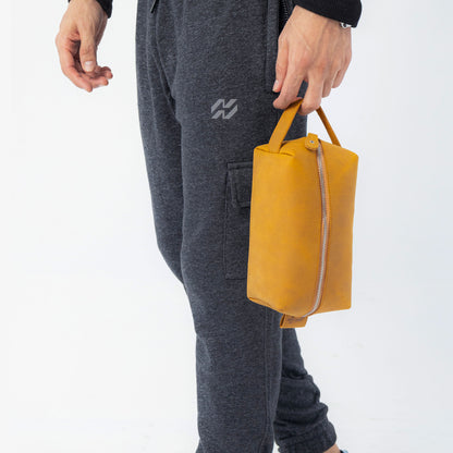 Camel Genuine Leather Dopp Kit | 100% Pure Cow Leather | Brass Hardware | Travel Toiletry Bag | Unisex