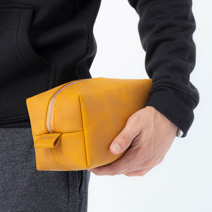 Camel Genuine Leather Dopp Kit | 100% Pure Cow Leather | Brass Hardware | Travel Toiletry Bag | Unisex