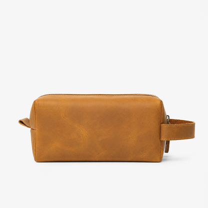 Camel Genuine Leather Dopp Kit | 100% Pure Cow Leather | Brass Hardware | Travel Toiletry Bag | Unisex