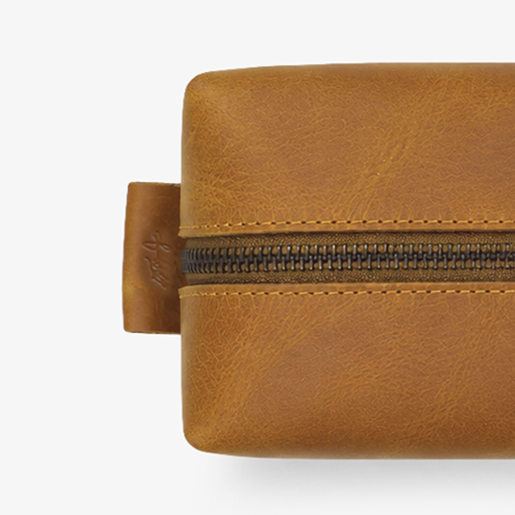 Camel Genuine Leather Dopp Kit | 100% Pure Cow Leather | Brass Hardware | Travel Toiletry Bag | Unisex