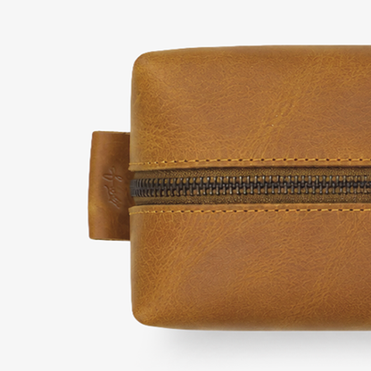 Camel Genuine Leather Dopp Kit | 100% Pure Cow Leather | Brass Hardware | Travel Toiletry Bag | Unisex