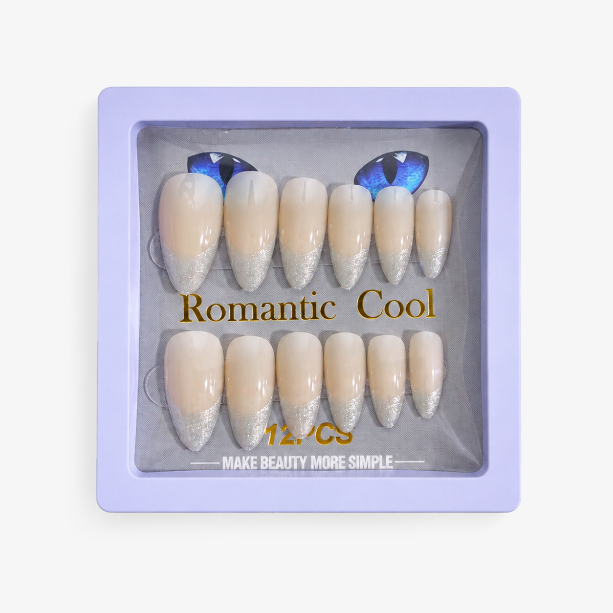Romantic Cool Nude & Silver Press-On Gel Nails – 12 PCS