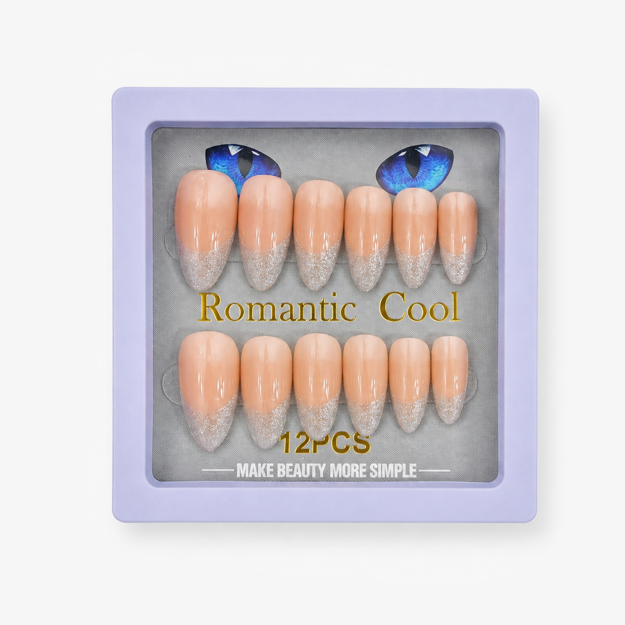 Romantic Cool Peach Nude & Silver Press-On Gel Nails – 12