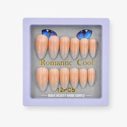 Romantic Cool Peach Nude & Silver Press-On Gel Nails – 12
