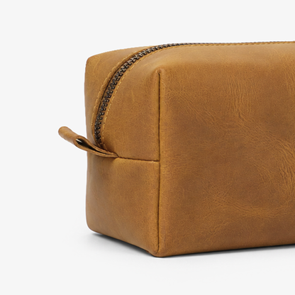 Camel Genuine Leather Dopp Kit | 100% Pure Cow Leather | Brass Hardware | Travel Toiletry Bag | Unisex